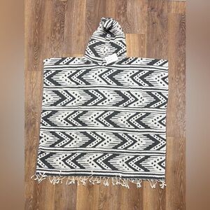 Black and White Aztec Hooded Poncho